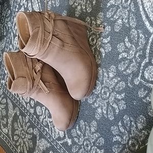 Just Fab Tan Suede Wedge Booties (only worn a couple times..they look like new!)